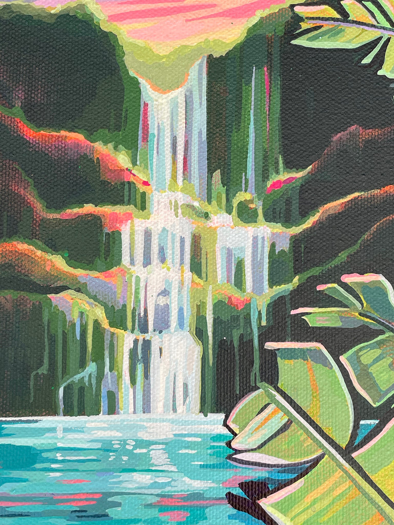 Close up of waterfall, painting by Christie Shinn, local Hawaii artist.  